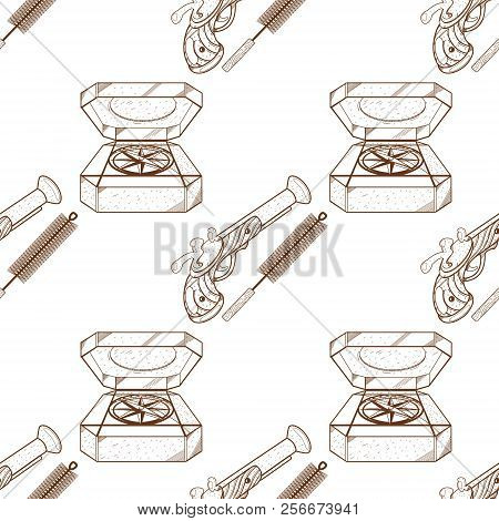 Seamless Pattern For Design Surface Musket And Ramrod.