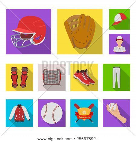 Baseball And Attributes Flat Icons In Set Collection For Design.baseball Player And Equipment Vector