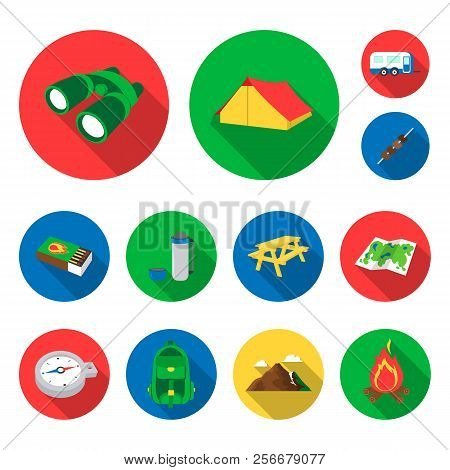 Rest In The Camping Flat Icons In Set Collection For Design. Camping And Equipment Vector Symbol Sto