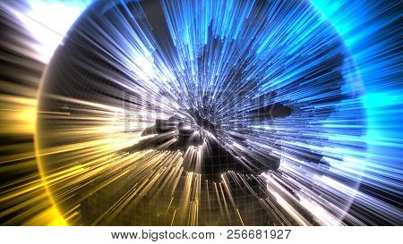 Dark Earth Globe With Glowing Details And Light Rays. 3d Illustration