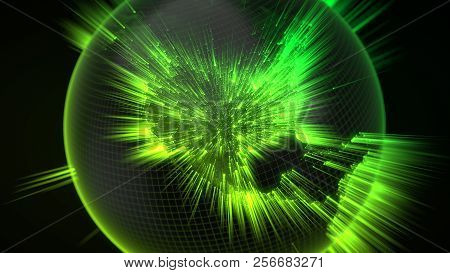 Dark Earth Globe With Glowing Details And Light Rays. 3d Illustration