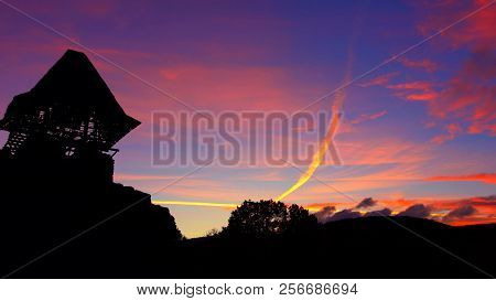 Another Sunset: Nevytsky Castle Staring At Relish And Pinkish Sunset In County Nevytsky Castle At Uk