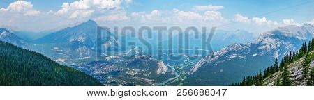 Panorama Of Mountain Ranges As Viewed From Sulphur Mountain In Banff National Park, Alberta, Canada,