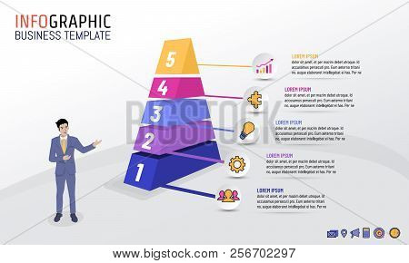 Pyramid Business Infographic Template With 5 Steps, Options, Vector Illustration Layout Design For B