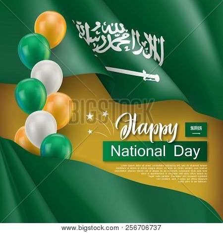 Happy Arabian National Day Festive Poster. Saudi Arabia Official Holiday Celebrated 23th Of Septembe