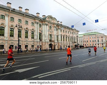 Saint Petersburg, Russia - August 4, 2018: The Stroganov Palace, A Late Baroque Palace At The Inters