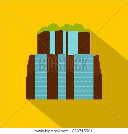 Iguassu Falls Icon. Flat Illustration Of Iguassu Falls Icon For Web Isolated On Yellow Background