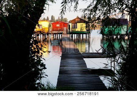 floating village on lake Bokod, Hungary