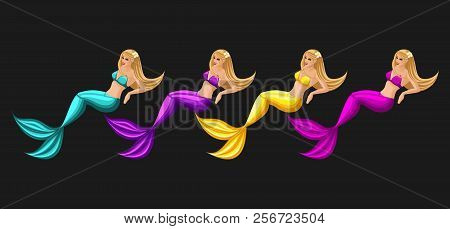 Isometry Set Of Fairy-tale Characters, Cartoon, Mermaid, Beautiful Serena, Set For Graphic Games. Ve