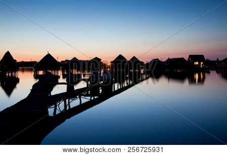 floating village on lake Bokod, Hungary