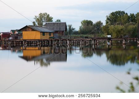 floating village on lake Bokod, Hungary