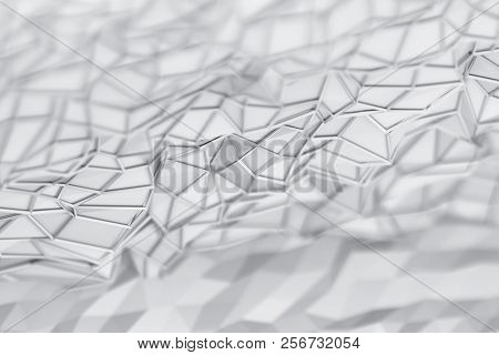 Abstract Illustration Of White Tringles With Blurred Regiones For Copy Space. Digitally Generated Im