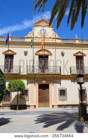 Front View Of The Town Hall In The Plaza De La Laguna, Ayamonte, Huelva Province, Andalucia, Spain, 
