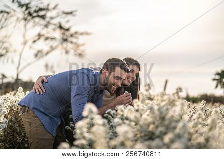 Romantic Couple on a Love Moment at Holambra, Sao Paulo, Brazil