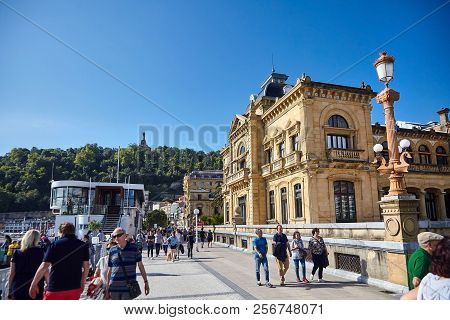 San Sebastian (donostia), Basque Country, Spain - June 17, 2018: Side Facade Of The City Hall Buildi