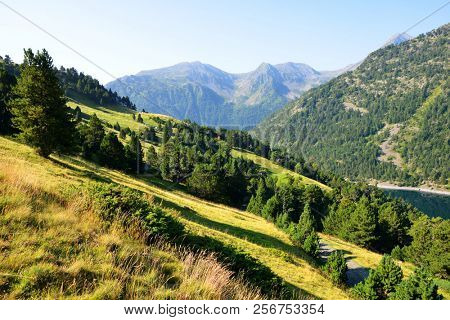 Beautiful mountain landscape in Neouvielle national nature reserve, French Pyrenees.