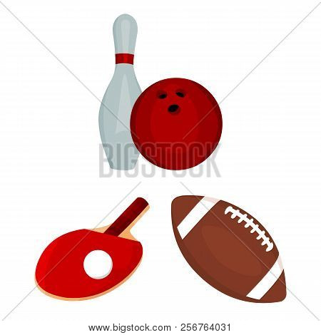 Different Kinds Of Sports Cartoon Icons In Set Collection For Design. Sport Equipment Vector Symbol 