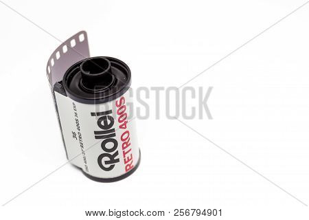 Bangkok-thailand, May 13, 2018 : Photograph Of A Roll Of Rollie Retro 400s Professional 135 Black An