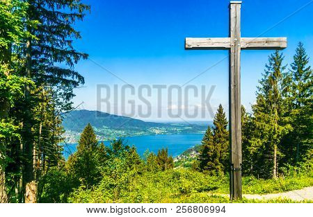 View On Beautiful Lake Tegernsee Sourrounded By Mountains In Bavaria - Germany