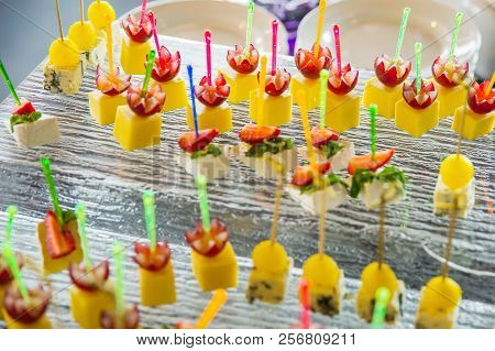 Decorative Food In A Restaurant On Reception. Holiday In A Restaurant