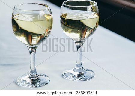 Glasses With Alcoholic Drinks In A Restaurant