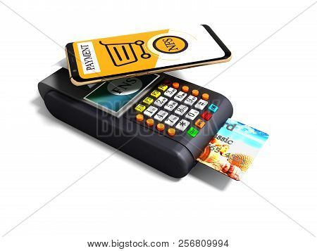 Modern Nfs Payment Via Phone To Payment Card Pos Terminal With Credit Card Inside Perspective View 3
