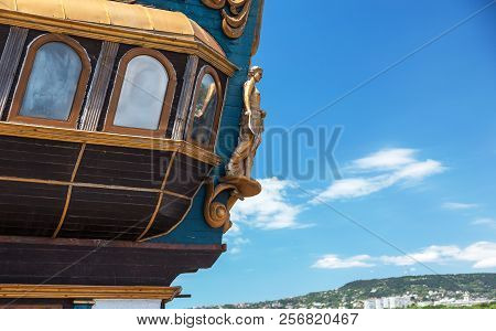 Figurehead (nose Shape) Is An Ornament On Nose Of Sailing Vessel, Rostrum Or Caryatid. Wooden Sculpt
