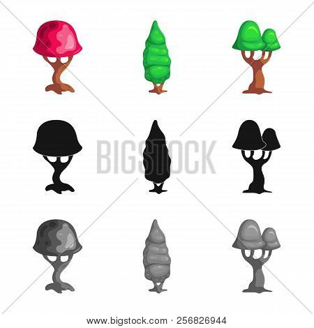 Vector Design Of Tree And Nature Sign. Collection Of Tree And Crown Vector Icon For Stock.
