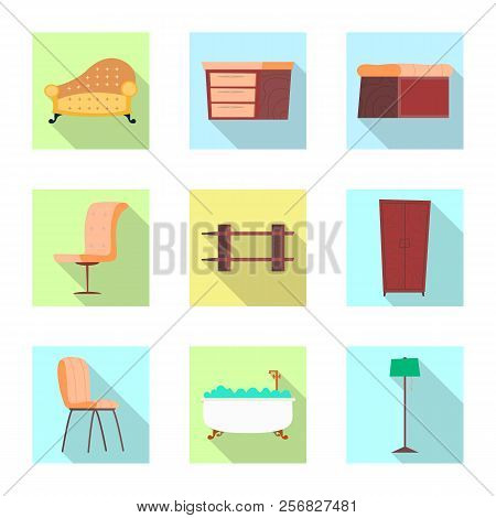 Vector Design Of Furniture And Apartment Logo. Set Of Furniture And Home Vector Icon For Stock.