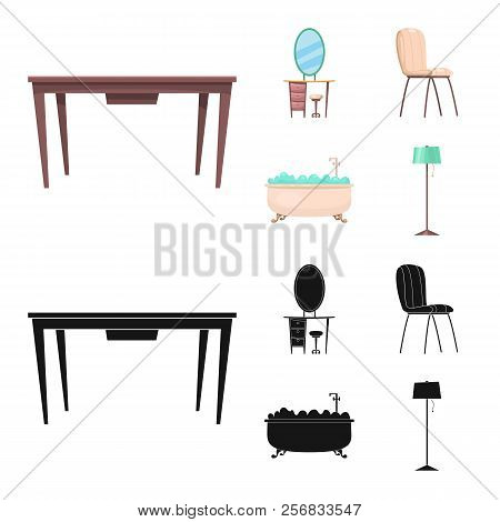 Vector Illustration Of Furniture And Apartment Sign. Set Of Furniture And Home Vector Icon For Stock