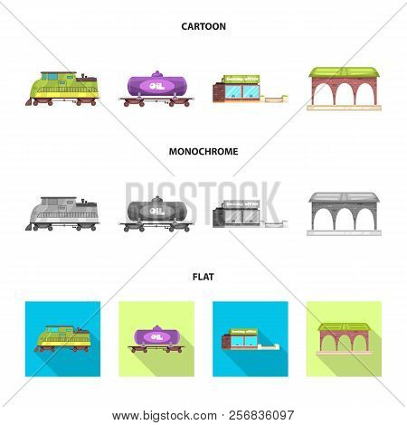 Isolated Object Of Train And Station Sign. Collection Of Train And Ticket Vector Icon For Stock.