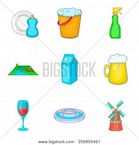 Reservoir Storage Icons Set. Cartoon Set Of 9 Reservoir Storage Icons For Web Isolated On White Back
