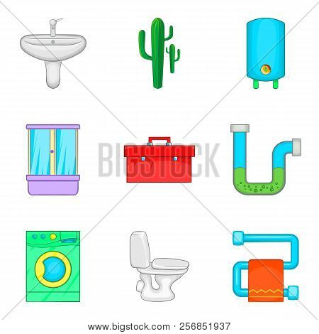 Potable Water Icons Set. Cartoon Set Of 9 Potable Water Icons For Web Isolated On White Background