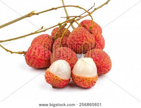 Fresh Red Lychees On A White Background