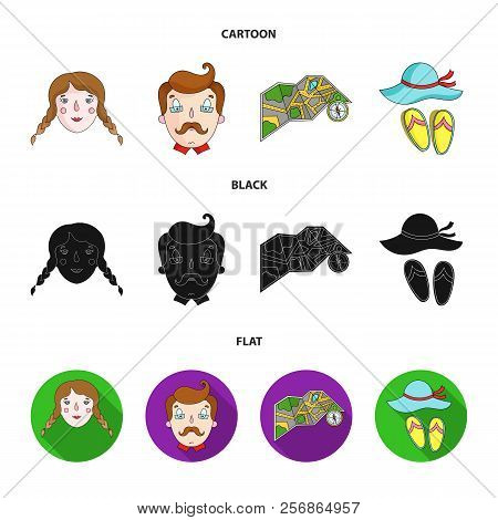 Travel, Vacation, Camping, Map .family Holiday Set Collection Icons In Cartoon, Black, Flat Style Ve