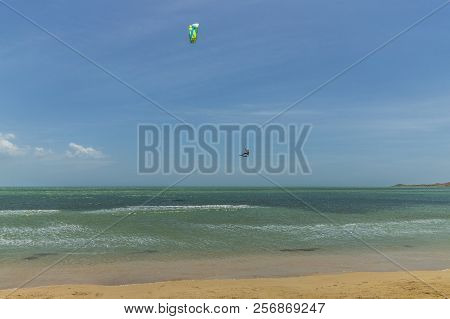 Cabo De La Vela, La Guajira, Colombia. April 2018. A View Of Kitesurfing On The Caribbean Beach In C
