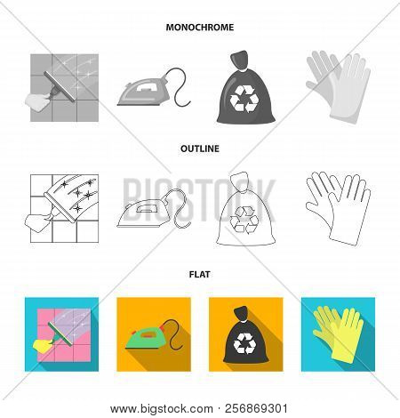 Cleaning And Maid Flat, Outline, Monochrome Icons In Set Collection For Design. Equipment For Cleani