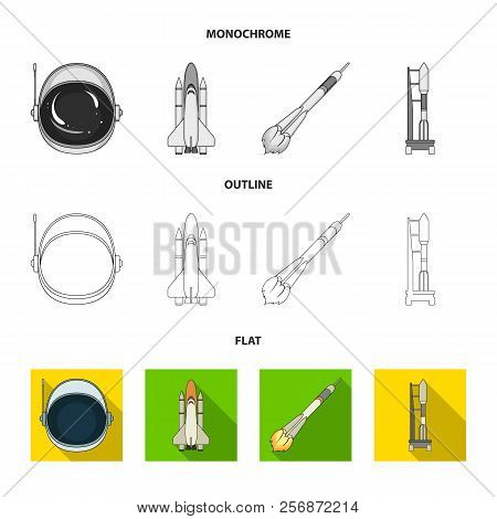 A Spaceship In Space, A Cargo Shuttle, A Launch Pad, An Astronaut S Helmet. Space Technology Set Col
