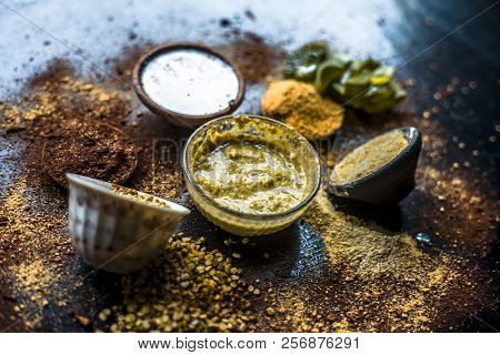 Ayurvedic Face Pack Or Ubtan Of Moong Dal Or Green Lentil Or Mung Dal With Dried Orange Peel Powder,