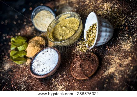 Ayurvedic Face Pack Or Ubtan Of Moong Dal Or Green Lentil Or Mung Dal With Dried Orange Peel Powder,