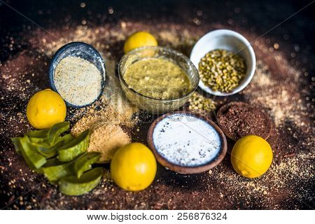 Ayurvedic Face Pack Or Ubtan Of Moong Dal Or Green Lentil Or Mung Dal With Lemon,dried Orange Peel P
