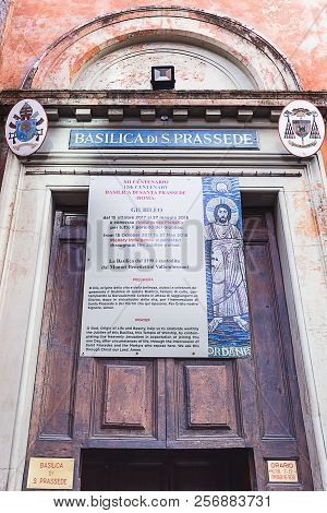 Rome, Italy -march 19, 2018: Entrance In Santa Prassede (the Basilica Of Saint Praxedes), The Most F