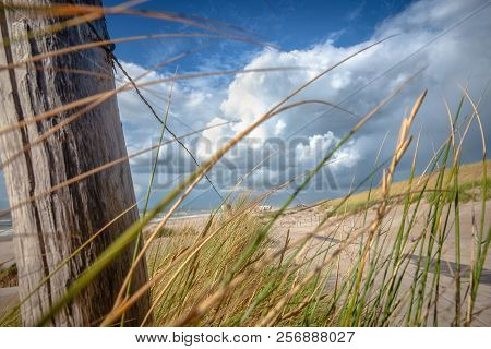 Beautiful Picture With A View Over The Dutch Coast Strip With Sand Dunes, Wide Beaches And A Sunny, 