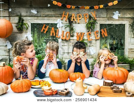 Playful kids enjoying a Halloween party