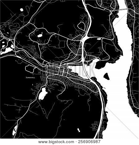 Area Map Of Sundsvall, Sweden. Dark Background Version For Infographic And Marketing Projects.