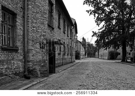 Oswiecim, Poland - July 11th 2018. Building Block 24a In The Auschwitz Concentration Camp In Poland