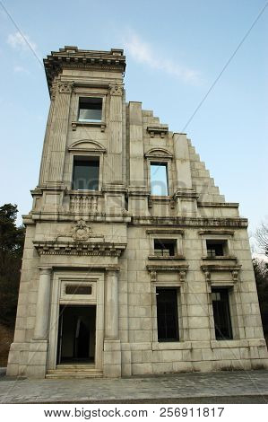 Inuyama, Japan-23 Apr, 2018: Historic Head Of Office Of Kawasaki Bank Built In 1927 Located In Meiji