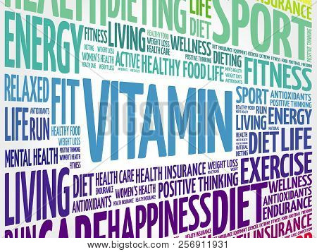 Vitamin Word Cloud Collage, Health Concept Background