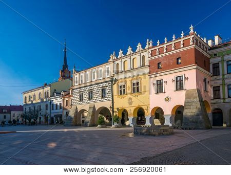 Scenic View Of Renaissance Tenement Houses On Market Square Of Old Town In Tarnow, Poland
