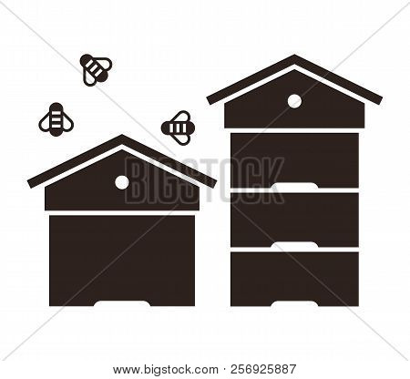 Beehives And Bees. Beekeeping Symbol - Vector Illustration
